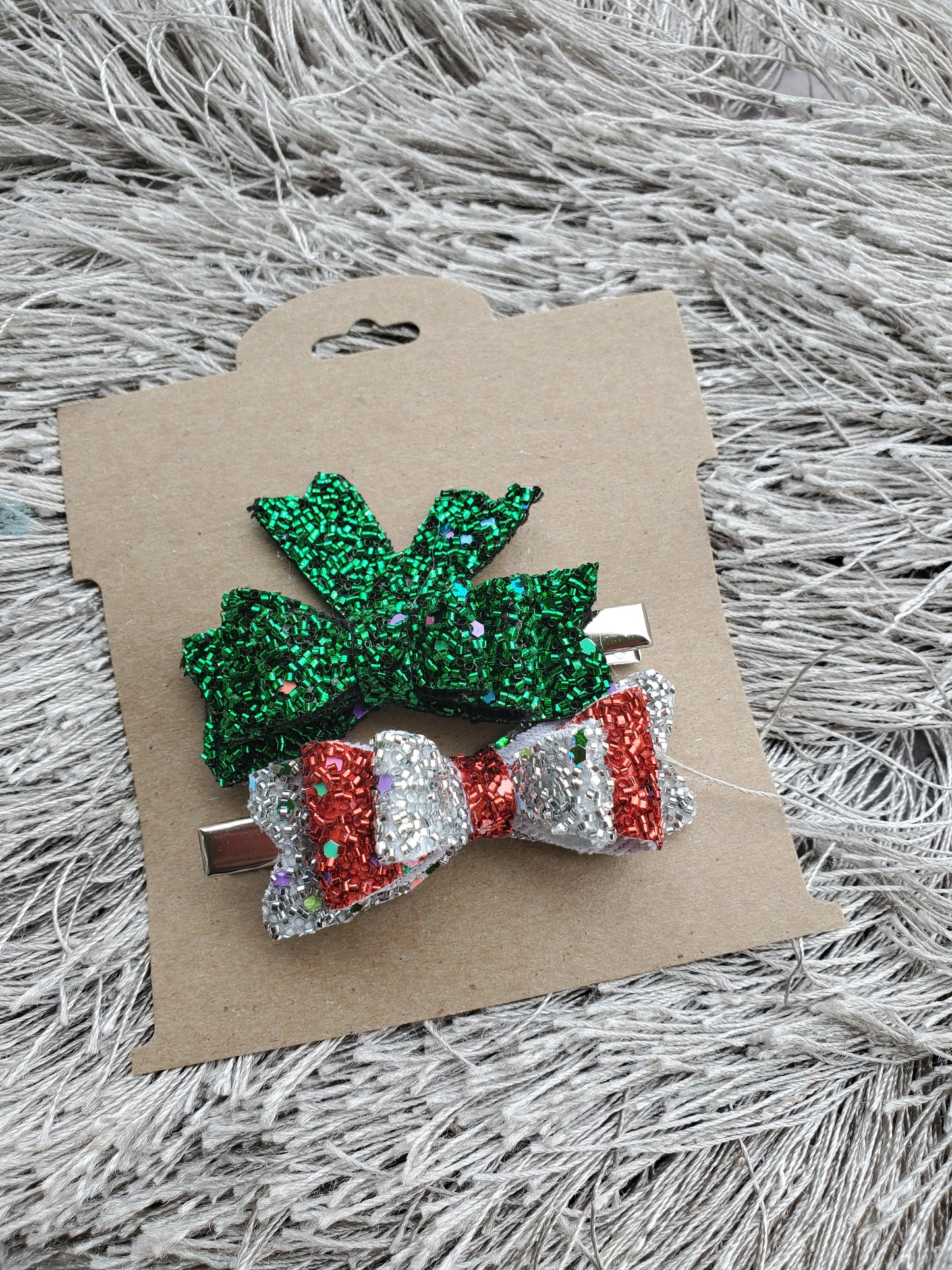 Tinsel glitter bow, christmas headpiece,