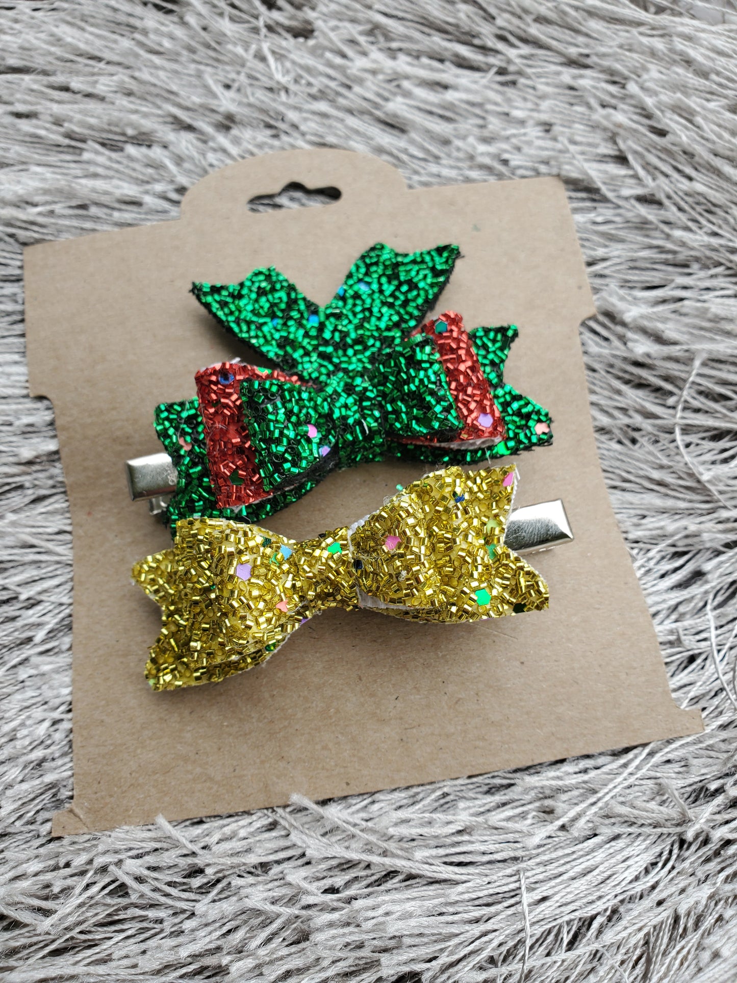 Tinsel glitter bow, christmas headpiece,