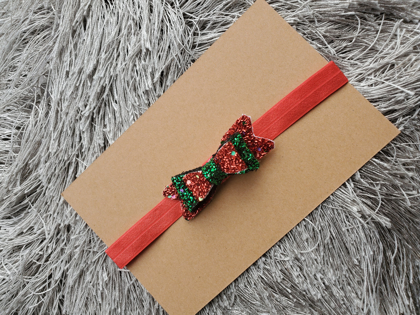Tinsel glitter bow, christmas headpiece,