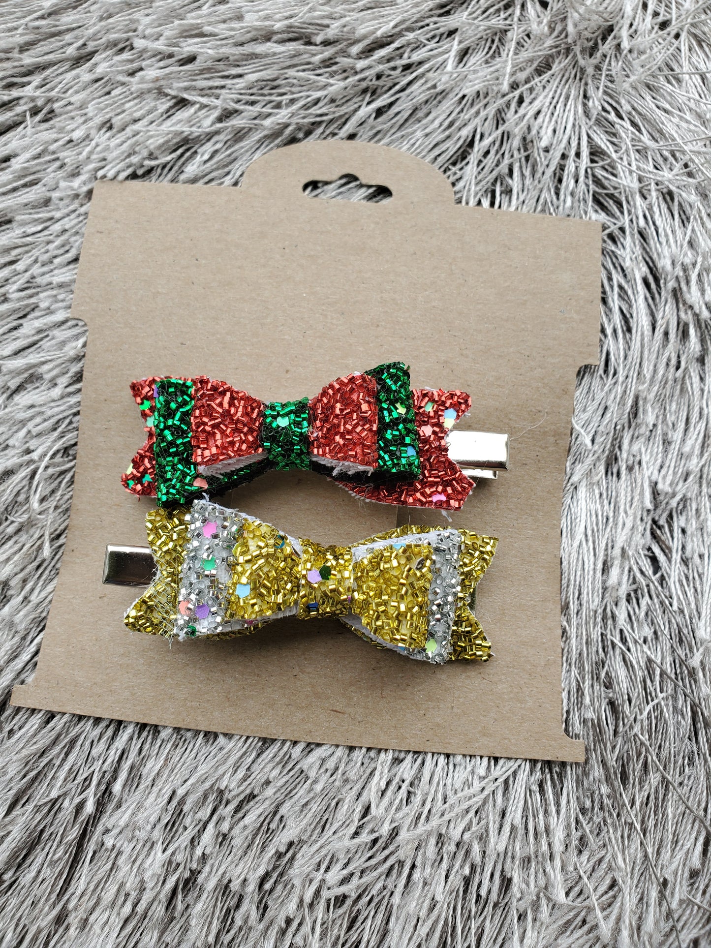 Tinsel glitter bow, christmas headpiece,